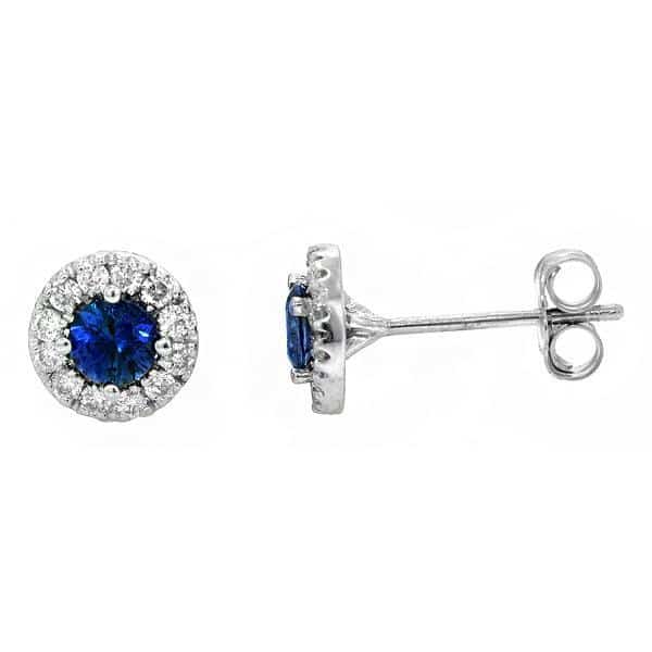 14KT white gold earrings with 0.80ctw round sapphires surrou...