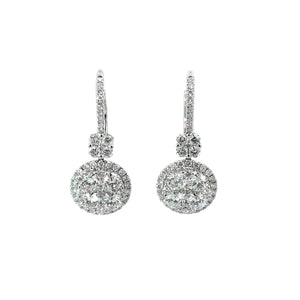 18KT White Gold Cluster Drop Earrings with 3.50ctw diamonds,...