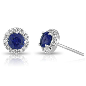 14KT white gold halo earrings with 1.03ctw round sapphires a...
