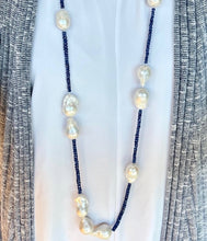 Load image into Gallery viewer, Baroque pearl and beaded sapphire necklace with 14KT yellow ...
