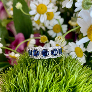 14KT white gold ring with 1.75ctw cushion sapphires (5 qty) ...