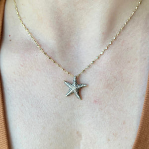 18KT yellow gold starfish pendant with 0.57ctw champagne dia...