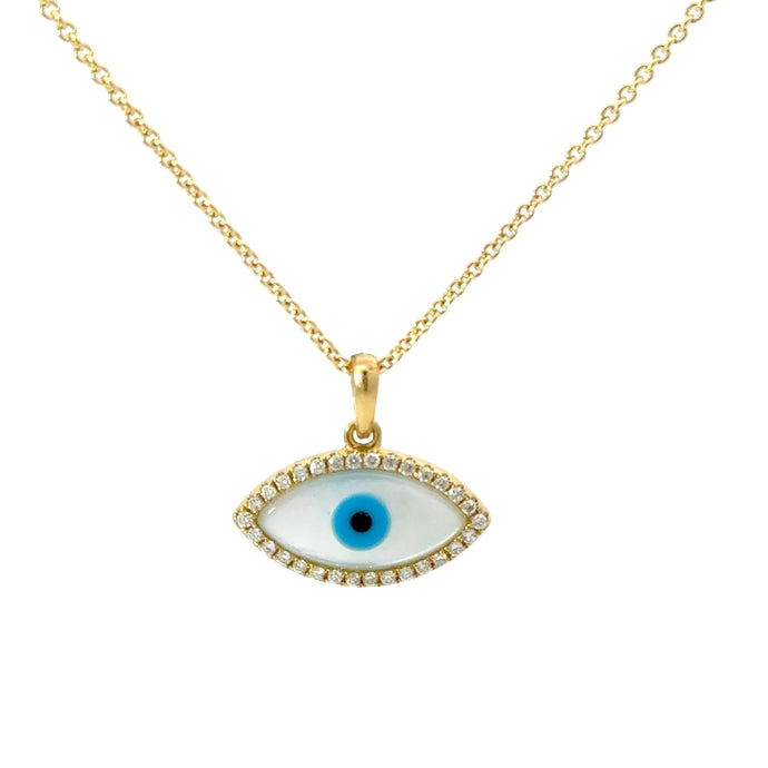 18KT Yellow Gold Mother of Pearl Evil Eye Pendant with 0.17c...