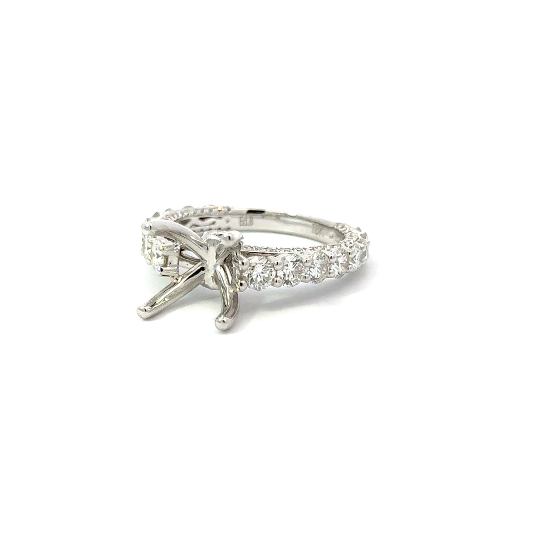 18KT White Gold Shared Prong Cathedral Engagement Ring with ...