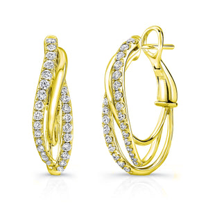 14KT Yellow Gold Winding Hoops Earrings with 0.68ctw diamond...