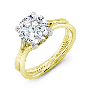 14KT Y/W Gold Wavy Solitaire Engagement Ring