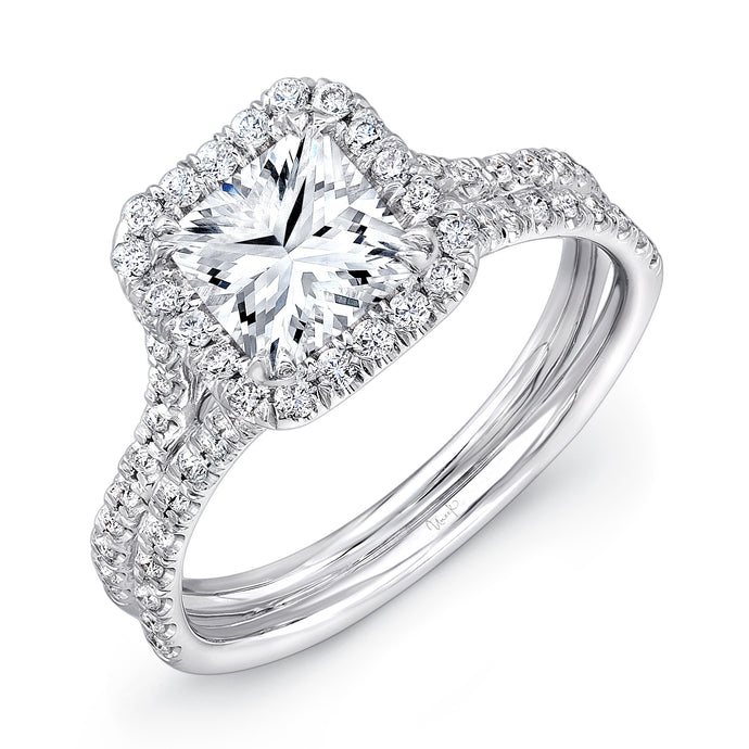 14KT White Gold Princess Halo Engagement Ring with 0.48ctw d...