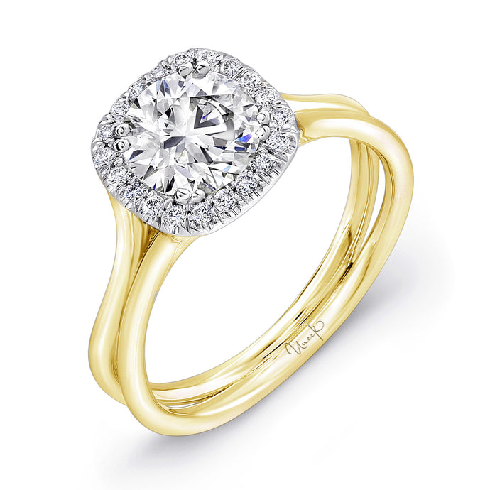 14KT Y/W Gold Cushion Halo Engagement Ring with 0.17ctw diam...