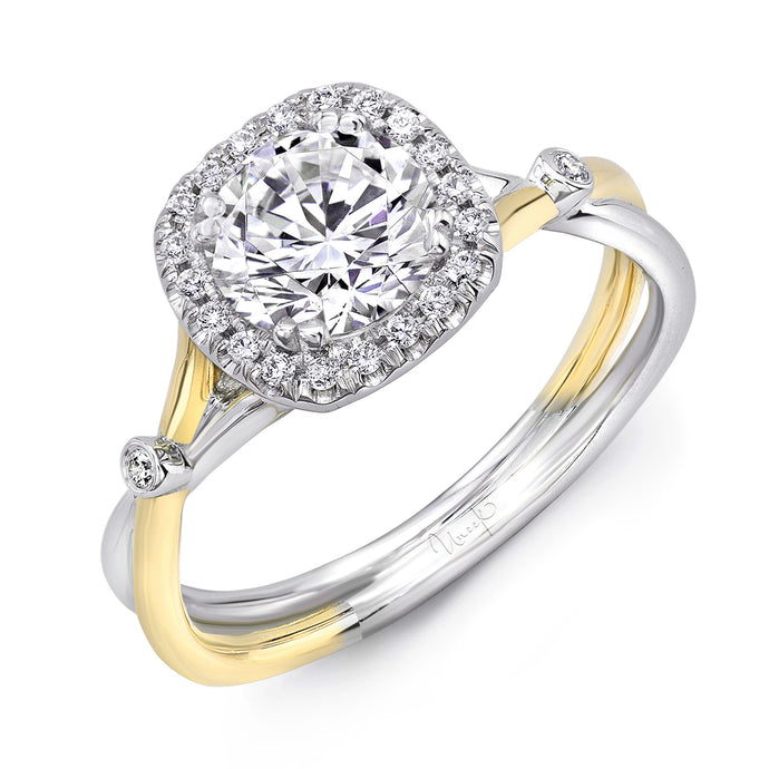 14KT W/Y Gold Cushion Halo Engagement Ring with 0.16ctw diam...
