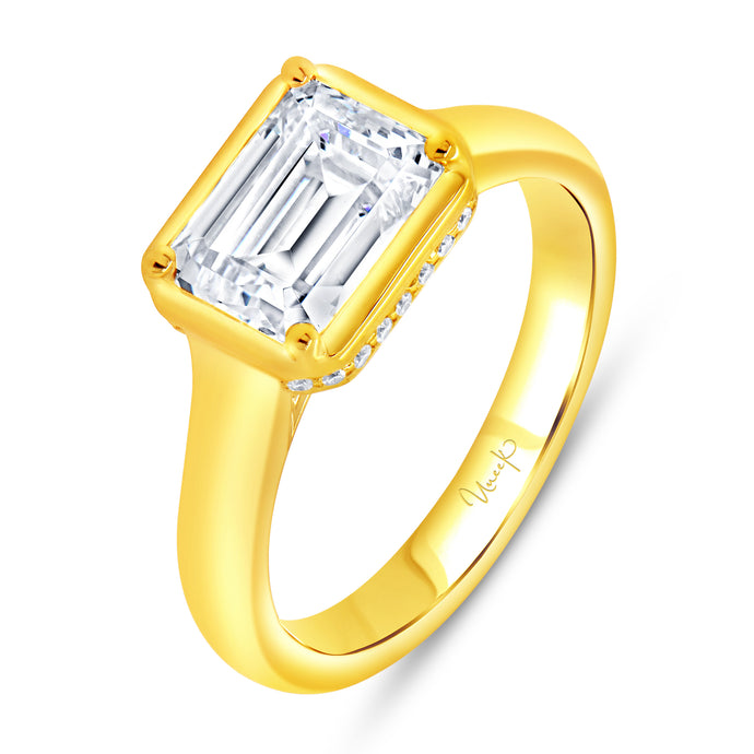 18KT yellow gold engagement ring with 0.10ctw round diamonds...