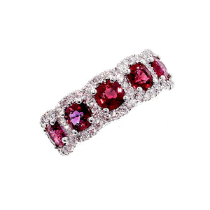 14KT white gold ring with 1.59ctw cushion rubies (5 qty) sur...