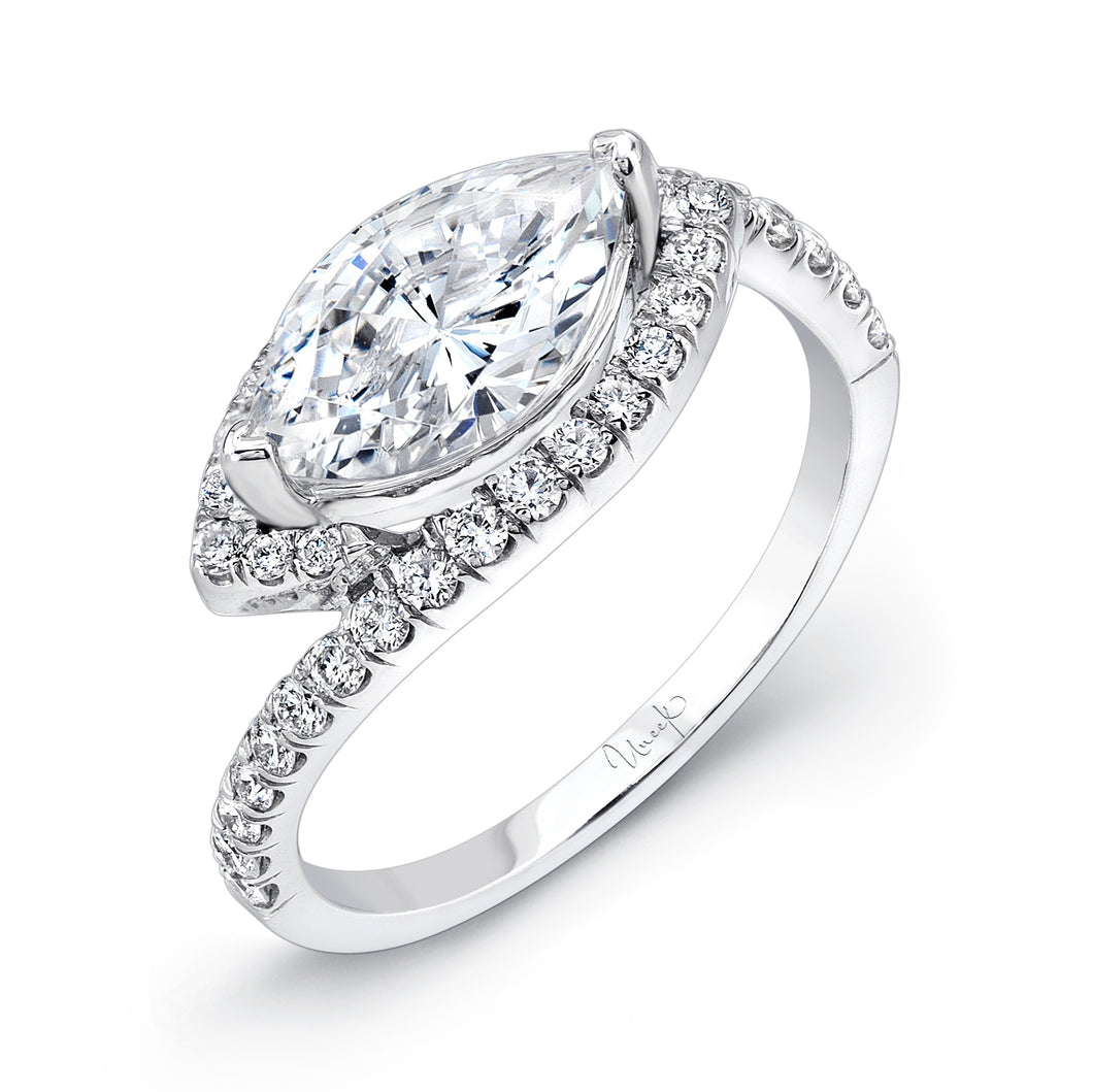 14KT White Gold Marquise Halo Engagement Ring with 0.39ctw d...