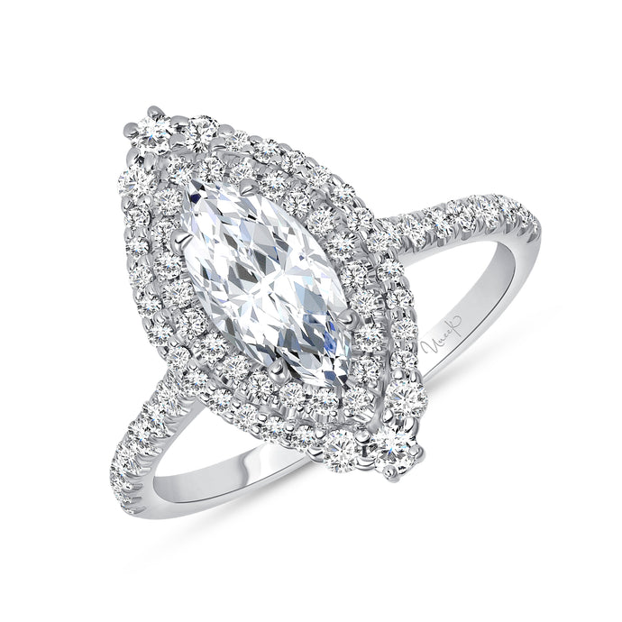 14KT White Gold Marquise Double Halo Engagement Ring with 0....