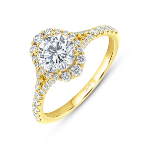 14KT Yellow Gold Split Shank Oval Halo Engagement Ring with ...