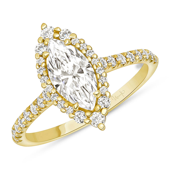 14KT Yellow Gold Marquise Halo Engagement Ring with 0.39ctw ...