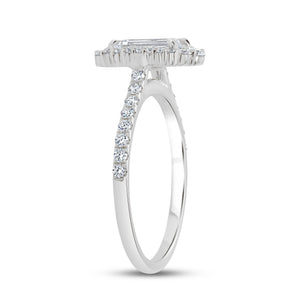 14KT White Gold Emerald Cut Halo Engagement Ring with 0.41ct...