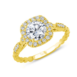 14KT Yellow Gold Cushion Halo Engagement Ring with 0.20ctw d...
