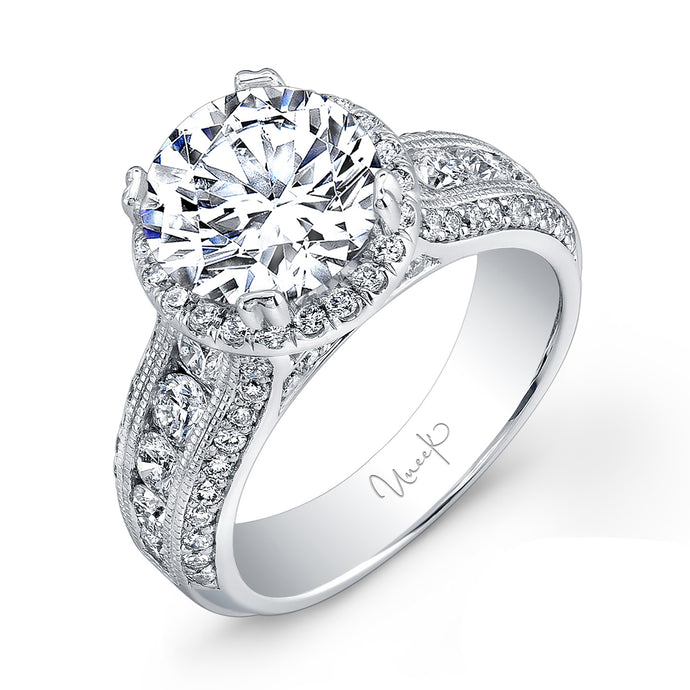 14KT White Gold Three Row Halo Engagement Ring with 1.20ctw ...