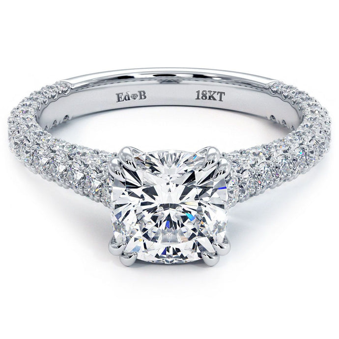 18KT White Gold Pave Cathedral Engagement Ring with 1.05ctw ...
